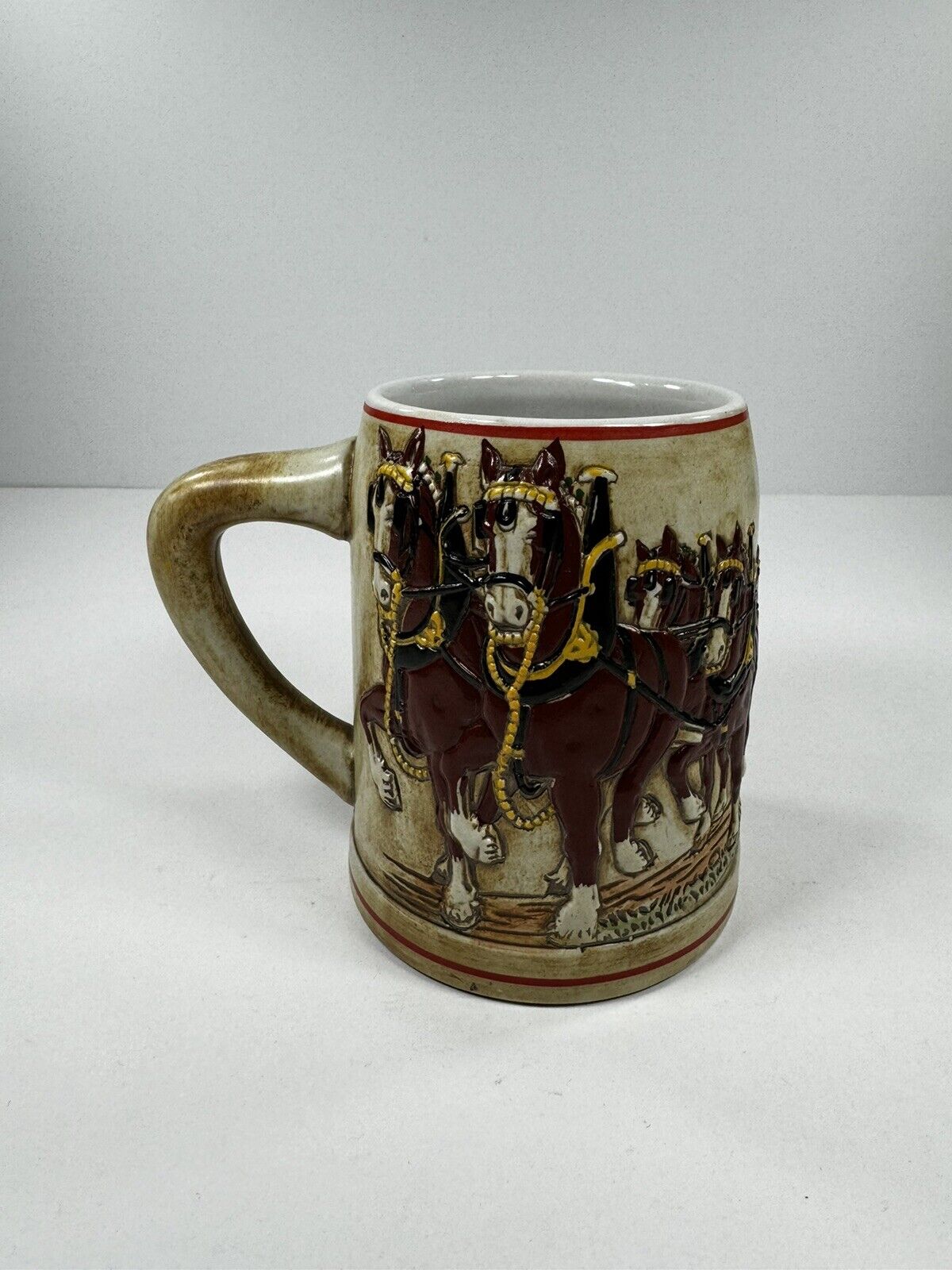 1970\'s Budweiser Team & Wagon Beer Stein Mug Collectable Vintage Clydesdale