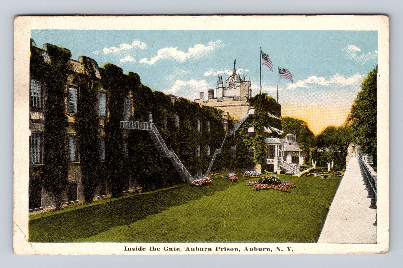 Auburn NY-New York, Inside Gates Auburn Prison, Antique Vintage c1917 Postcard