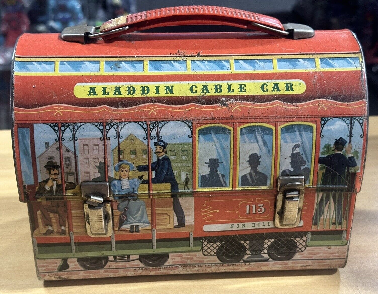1962 Aladdin Industries Incorporated “Aladdin Cable Car” Metal Dome Top Lunchbox