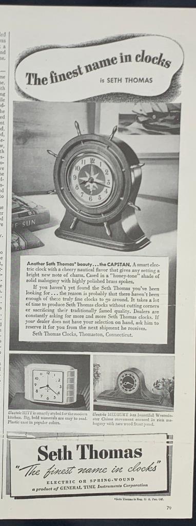 Magazine Ad* - 1946 - Seth Thomas Clocks - Mid Century Modern - \