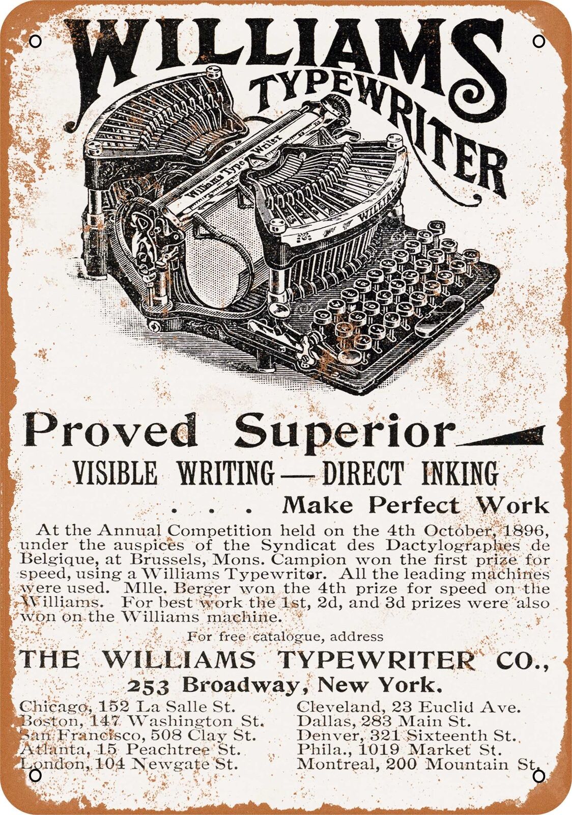 Metal Sign - 1896 Williams Typewriter -- Vintage Look