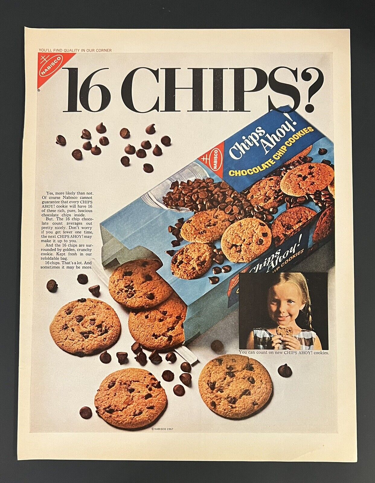 Nabisco Chips Ahoy 1967 Life Print Add 13x11 Chocolate Chip Cookies