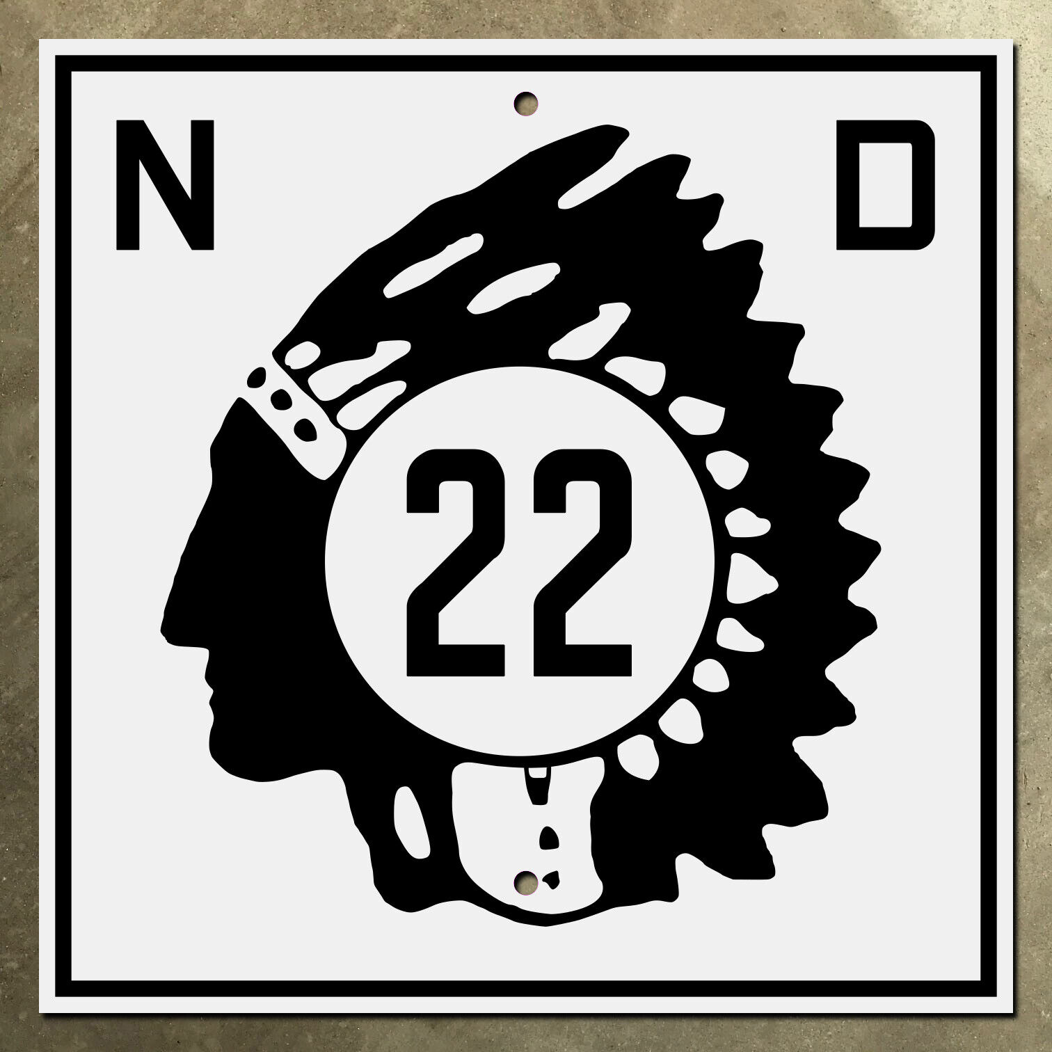 North Dakota route 22 highway marker road sign shield 1931 Native American chief