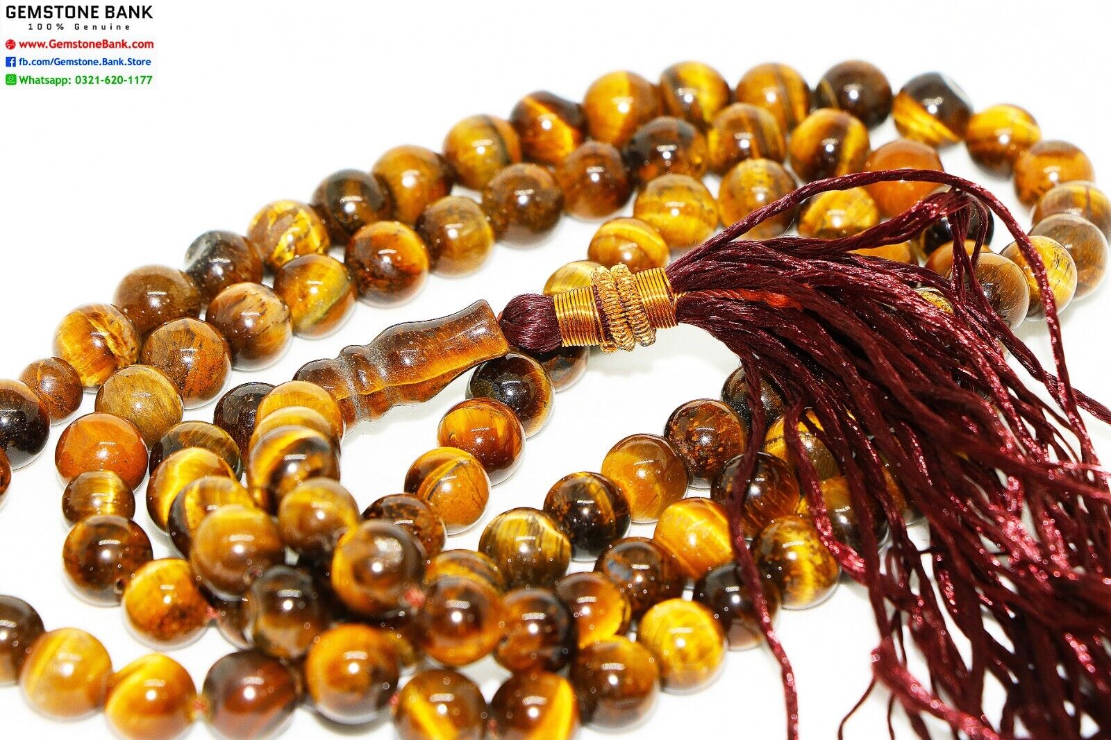 8mm -CERTIFIED Natural TIGER EYE Stone Beads, Misbaha Rosary Prayer Beads 99