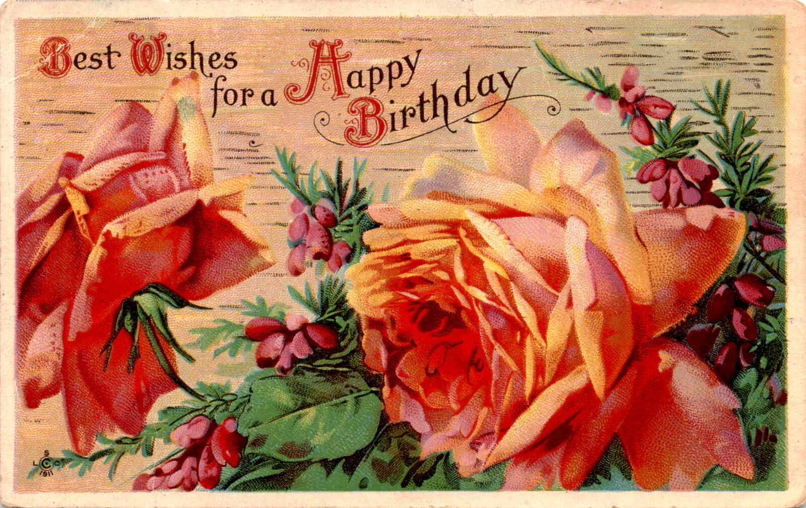 1911 Best Wishes Happy Birthday 100 Edna Schreck Woodbine BH Series 235 Postcard