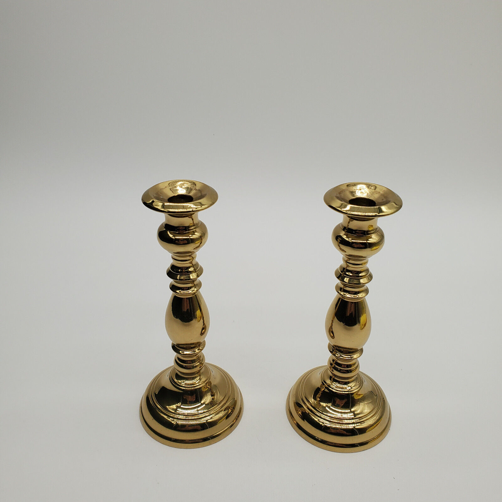 Pair of Virginia Metalcrafters Brass Candlestick Holders #3014