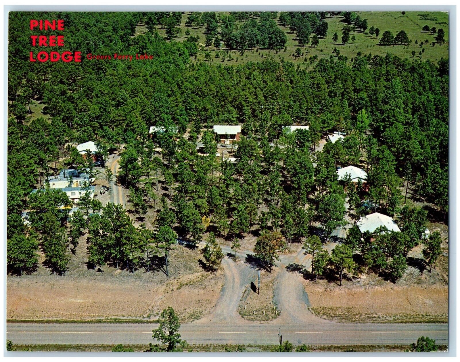 Higden Arkansas AR Postcard Oversized Aerial View Of Pine Tree Lodge c1960's