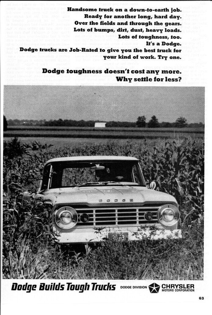 1966 \'66 DODGE Trucks Built Tough Farm Corn Field CHRYSLER Vintage Print Ad