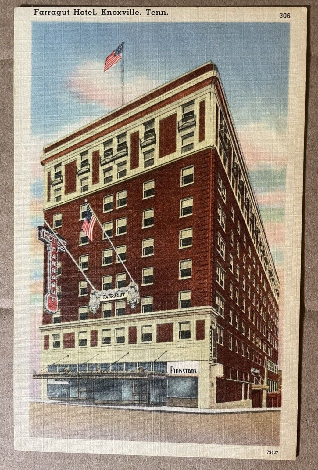 Farragut Hotel Linen Postcard Vintage Knoxville TN Unused No 306