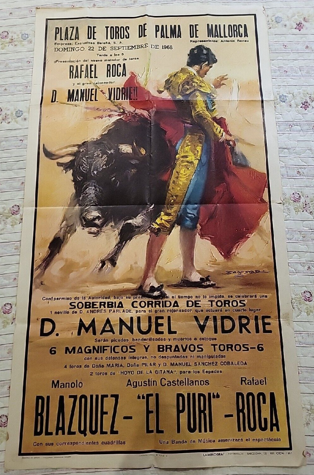 Vintage Original Spanish Bullfighting Poster  1968 38\