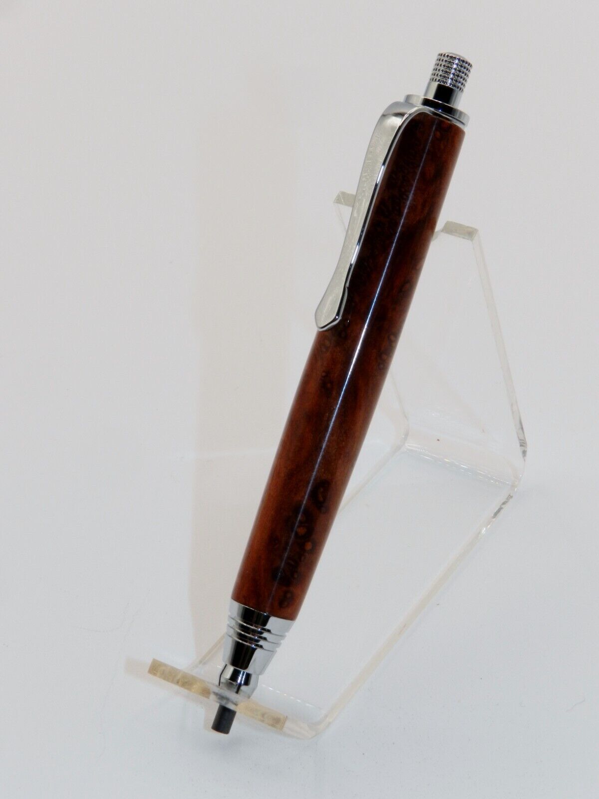 Chrome finish 3mm Sketch Pencil. Hand made with Redwood Burl. #143