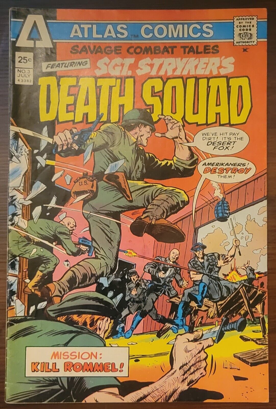 Atlas Comics Sgt. Stryker's Death Squad JULY 1975 #3 Bronze Age VG Condition