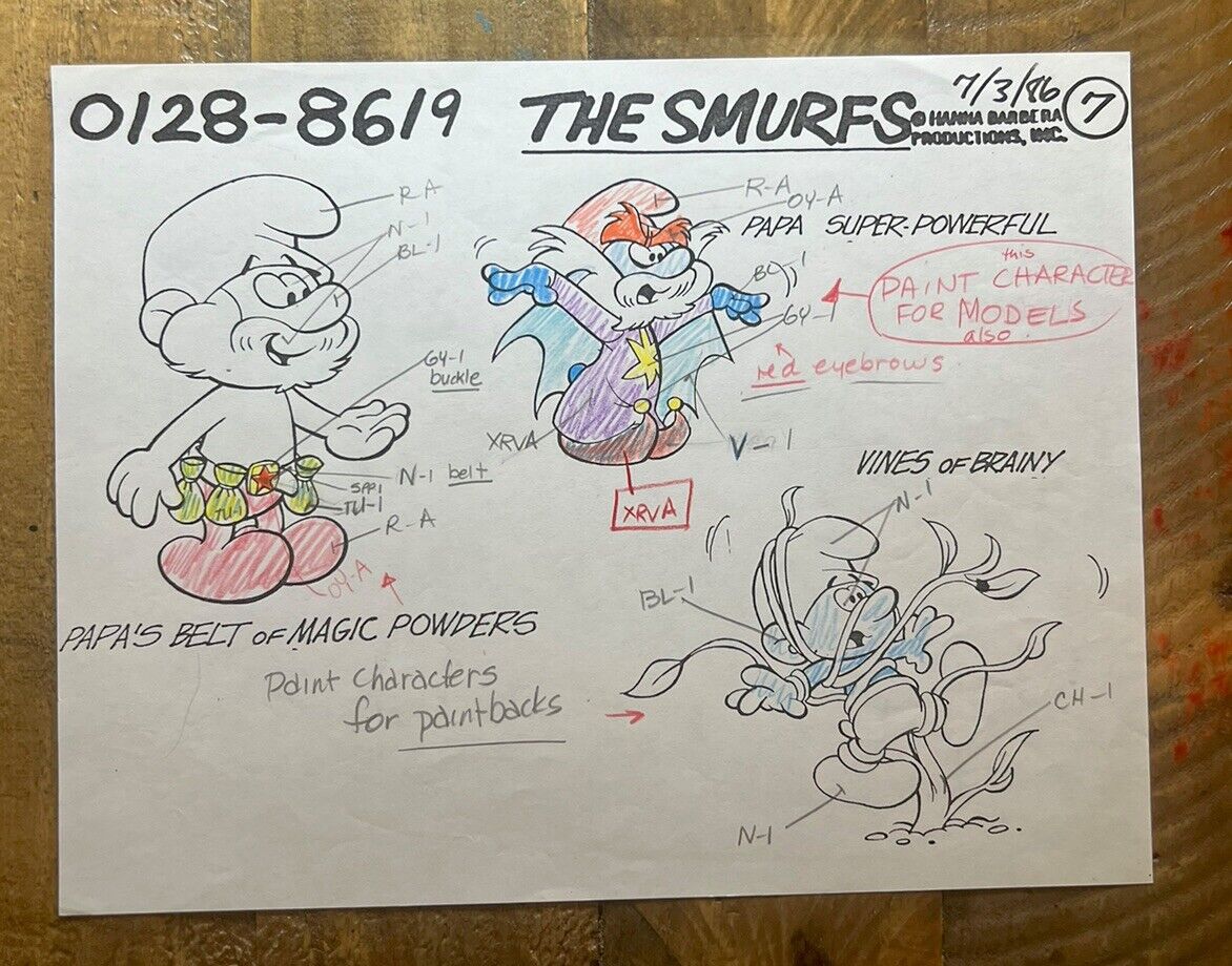 Rare Vintage The Smurfs Original Production Art 1986, Hanna-Barbera,