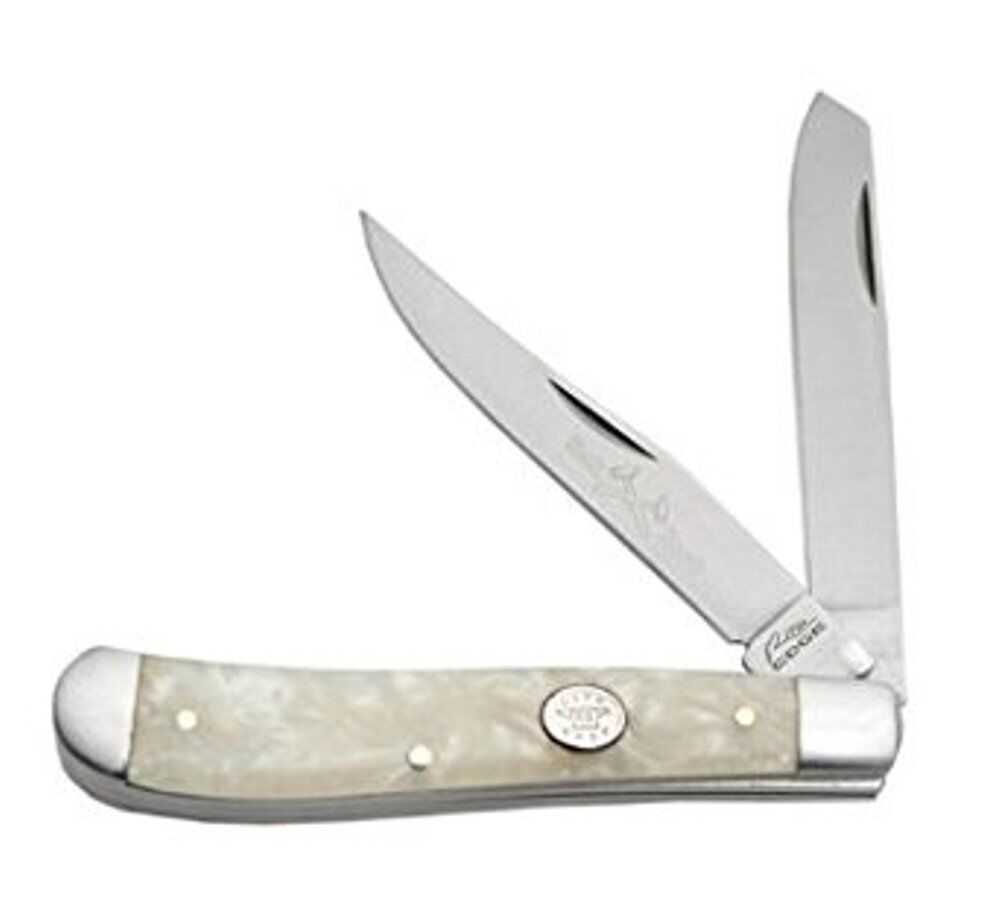 Large 2 Blade Trapper Folding Pocket Knife White Pearl Handles 973-WH