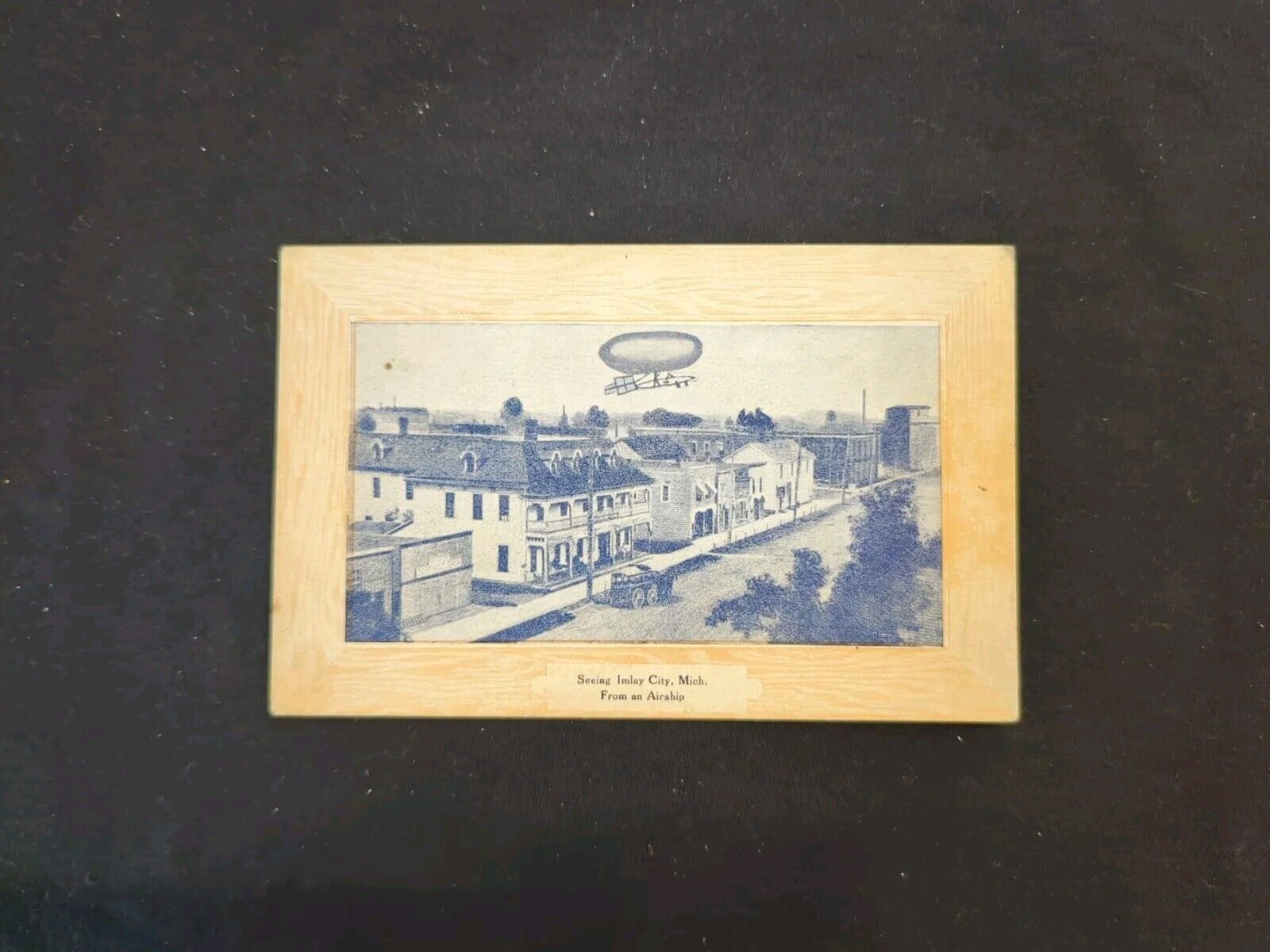 Vintage Postcard Seeing Imlay City Michigan From An Airship View Of Zeppelin