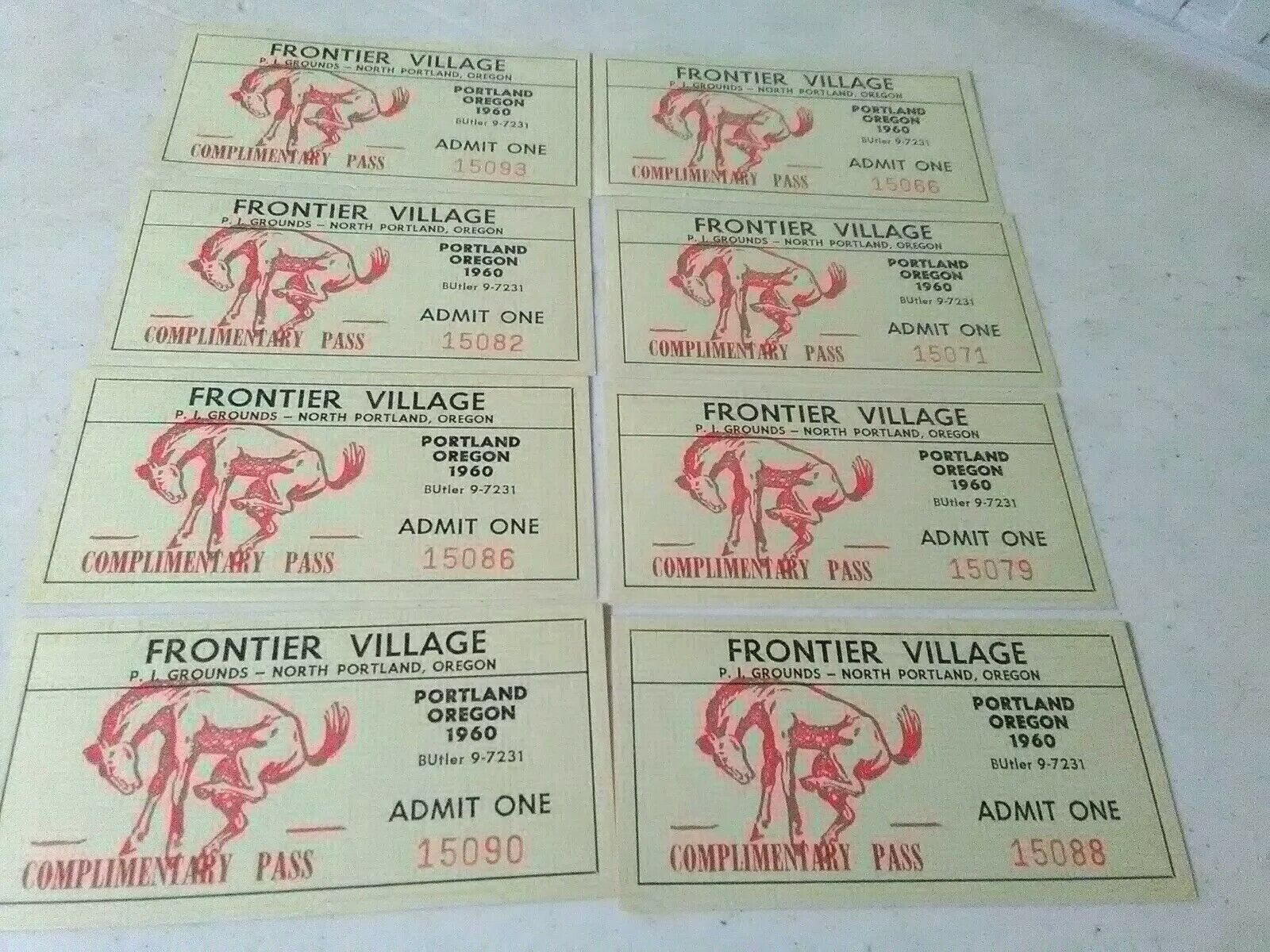 8 Lot Rare Vtg 1960 Frontier Village Tickets Portland OR Centennial Expo Fair
