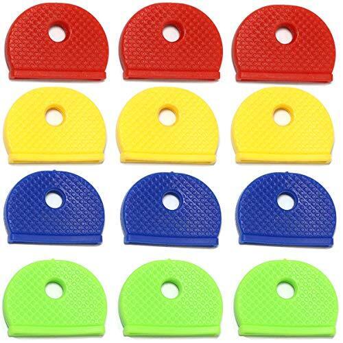 12pcs PVC Plastic Key Cap Tags Covers in 4 Assorted Colors for Identify Your 