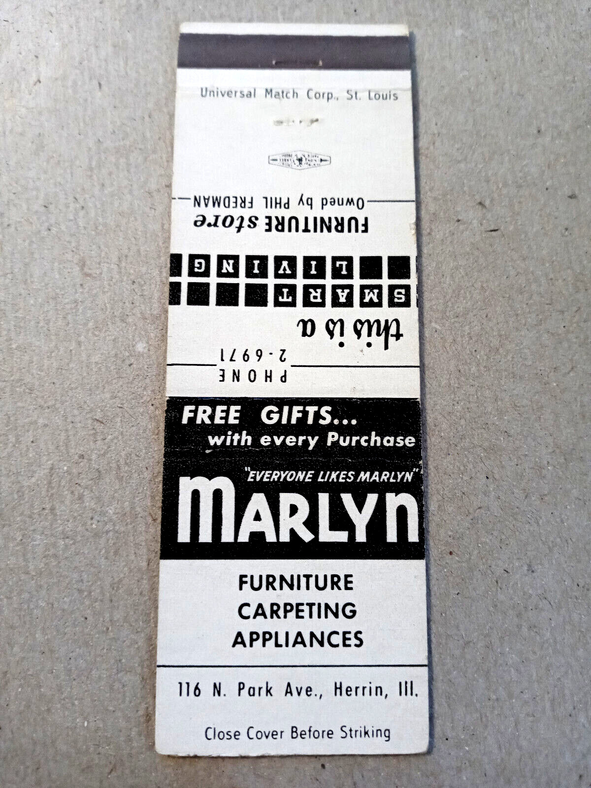 Vintage Matchbook: Marlyn Furniture & Appliances, Herrin, IL