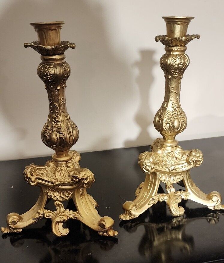 Vintage Brass Gold Girandole Hollywood Regency Candle Holder Candlestick SETOF 2