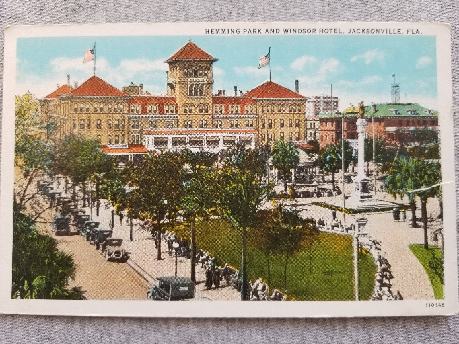 Jacksonville FL Windsor Hotel Hemming Park Confederate Statue Vtg Postcard c1920