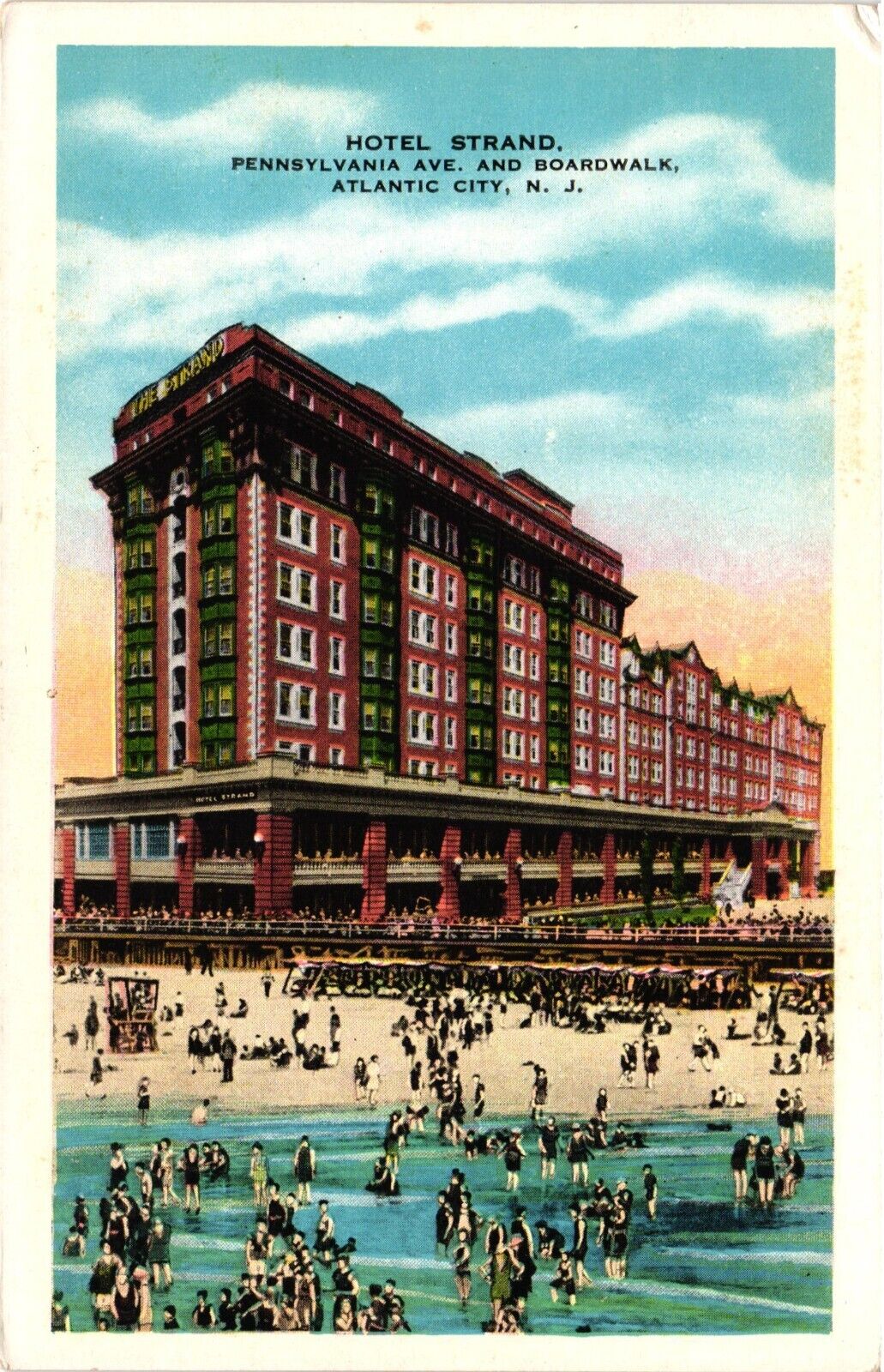 Hotel Strand Boardwalk Atlantic City New Jersey NJ C1930 WB Vintage Postcard