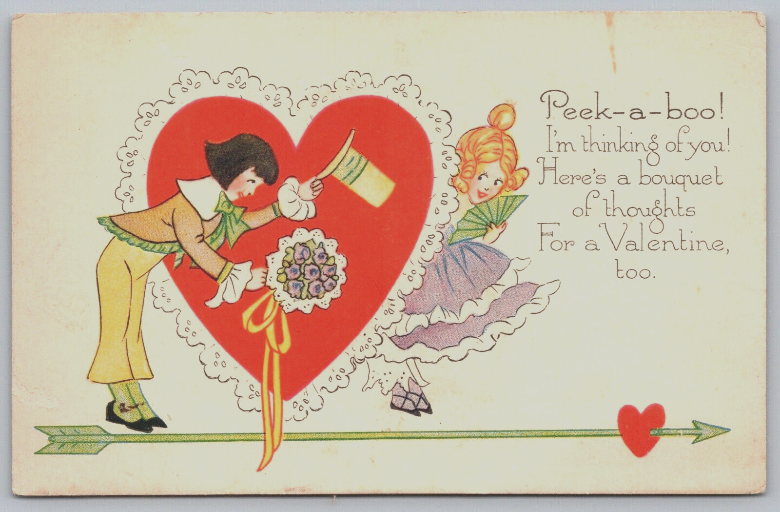 Antique Valentines Day Postcard Peek A Boo Im Thinking Of You Gibson Art J3