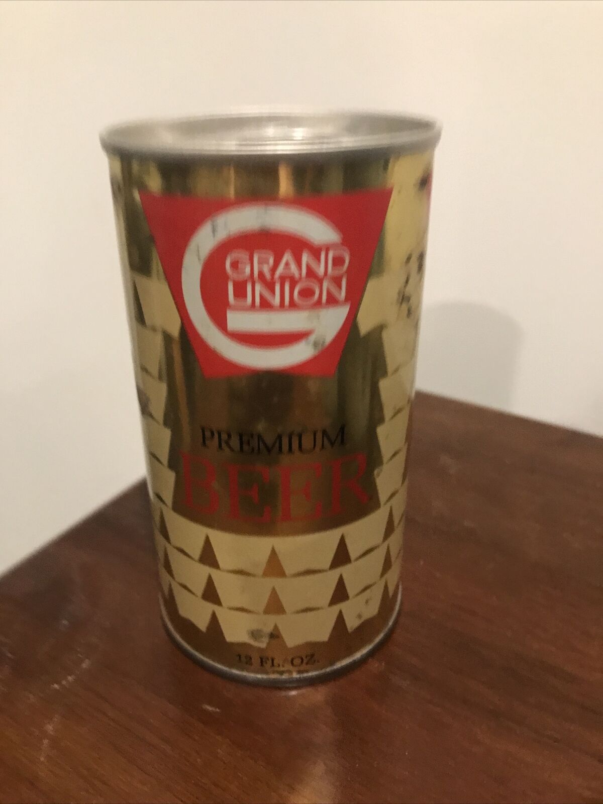 Grand Union Premium Beer Can. Straight Steel. 12 Oz.