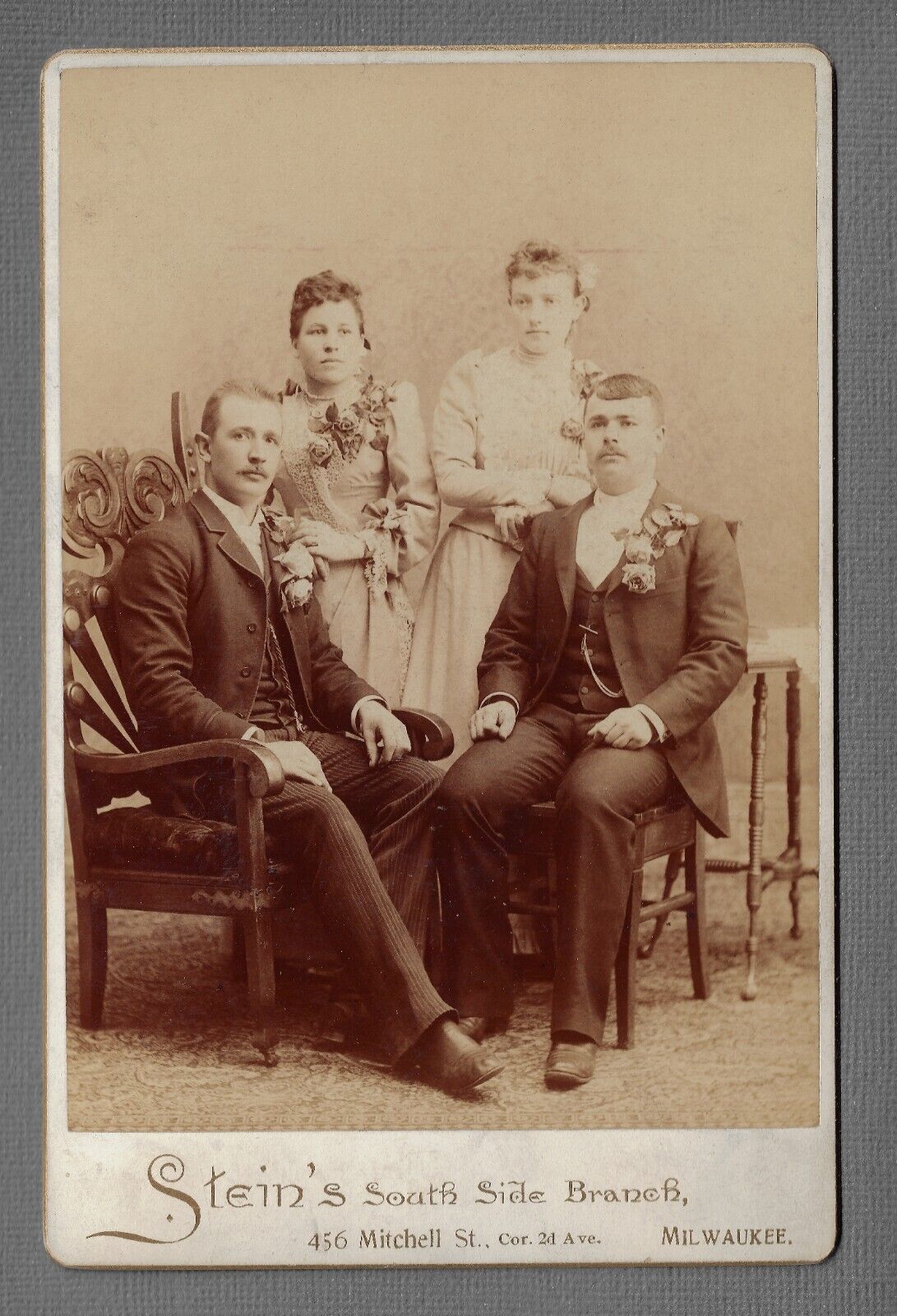 Bridal Party Double Wedding Cabinet Card Photo Milwaukee Wisc.