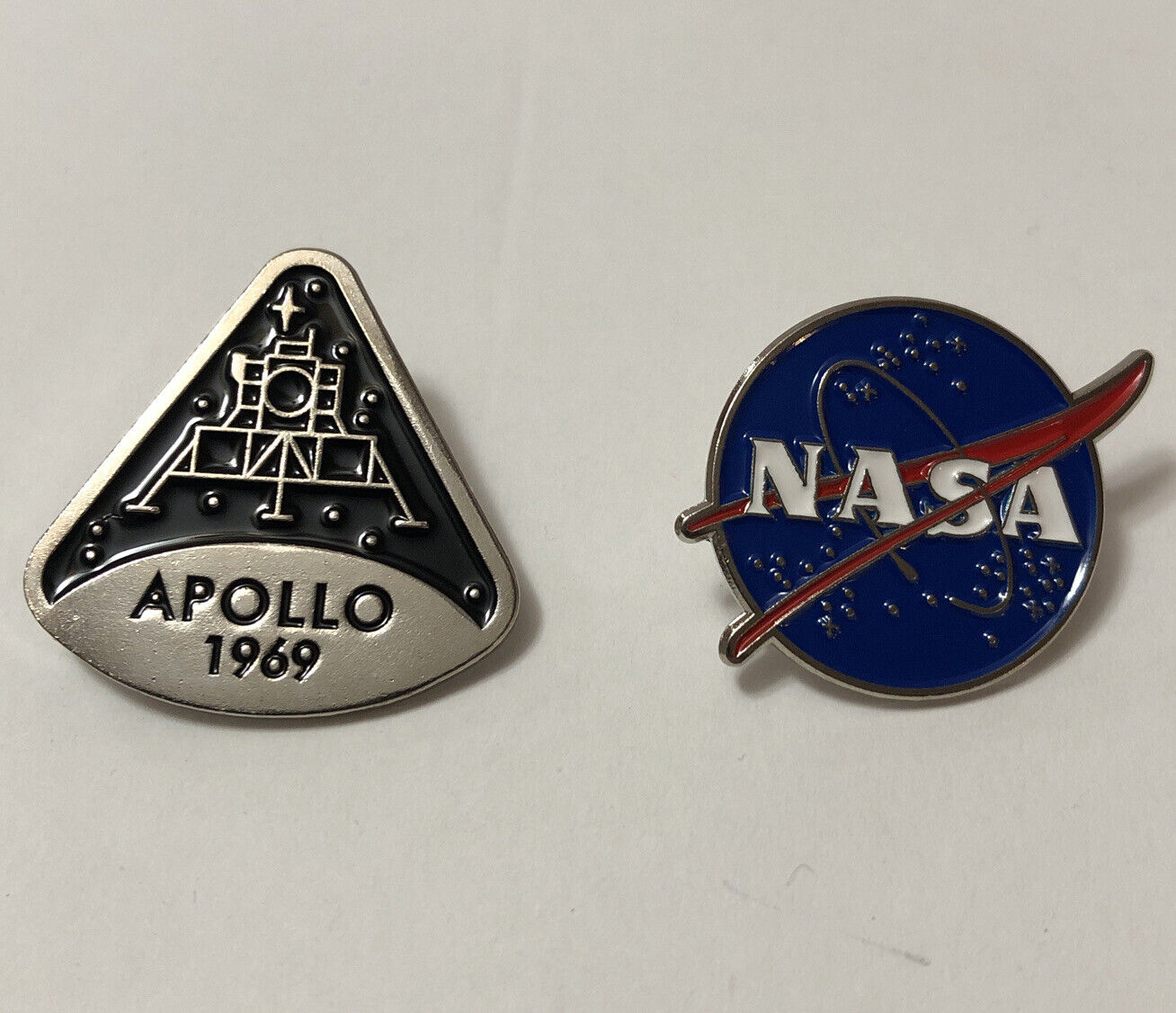 NEW NASA Lapel Pin Enamel Lot 2 Classic Retro Logo & Commemorative Apollo 1969