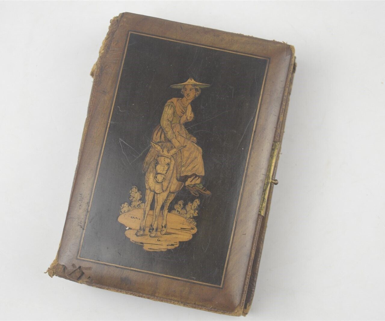Antique 1860s Wood Inlaid CDV Album with Collection of Prang Chromolithographs