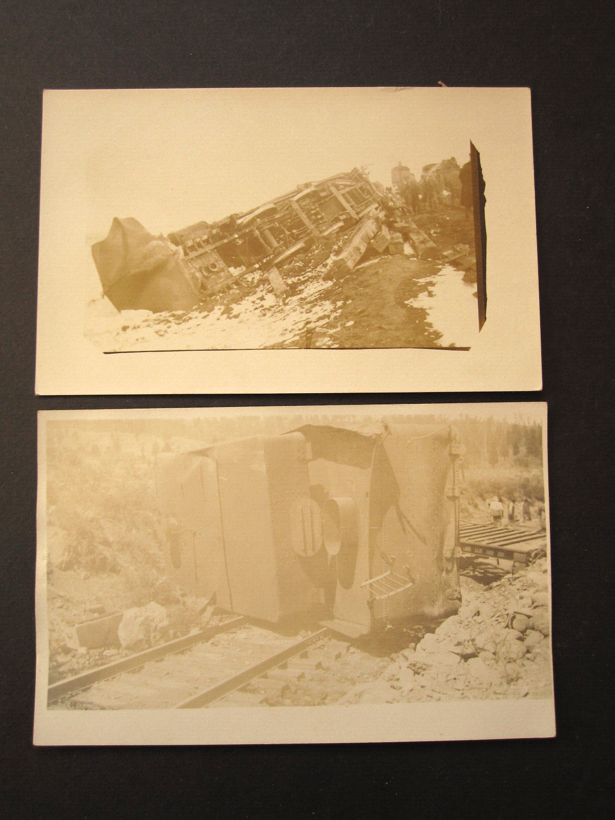 vTg 1910 Engine collision Train Wrecks x2 unidentified RPPC Real Photo Postcards