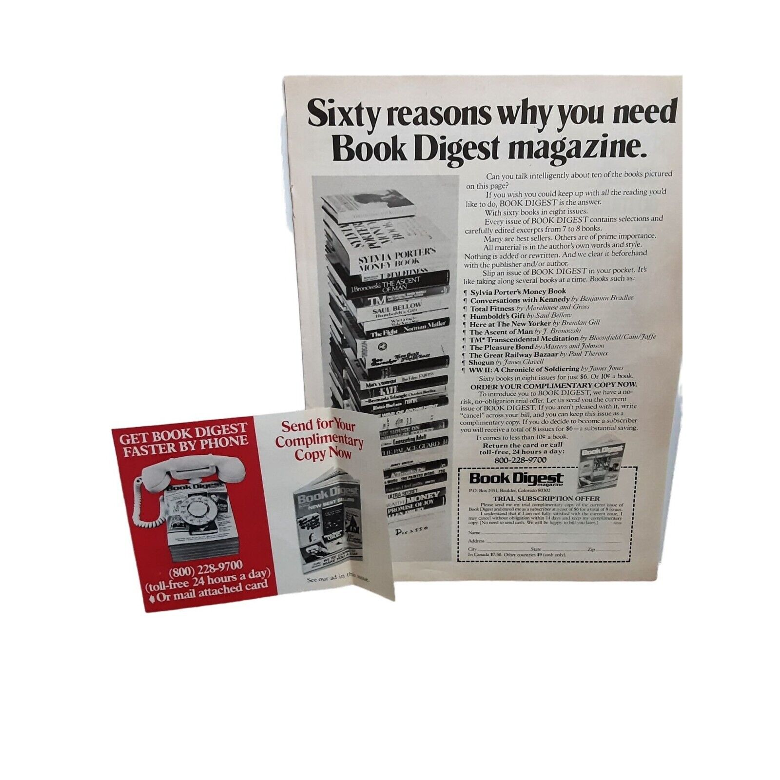 1975 Book Digest Magazine with card Original Vintage Print ad