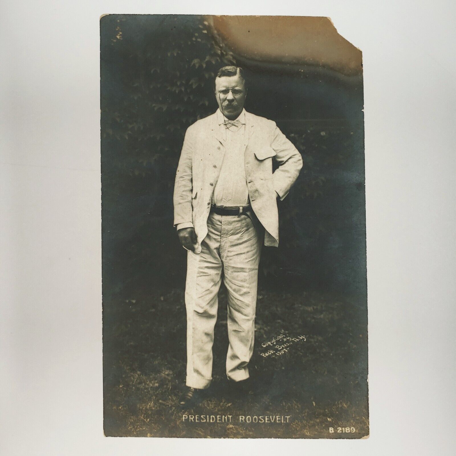 President Theodore Roosevelt RPPC Postcard c1907 White Suit Teddy Photo A3013