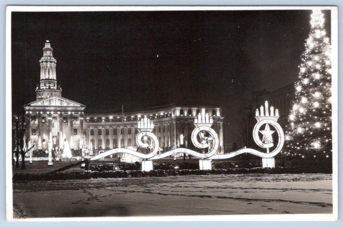 RPPC DENVER COLORADO NIGHT VIEW DECORATED FOR CHRISTMAS AND NEW YEAR POSTCARD 1