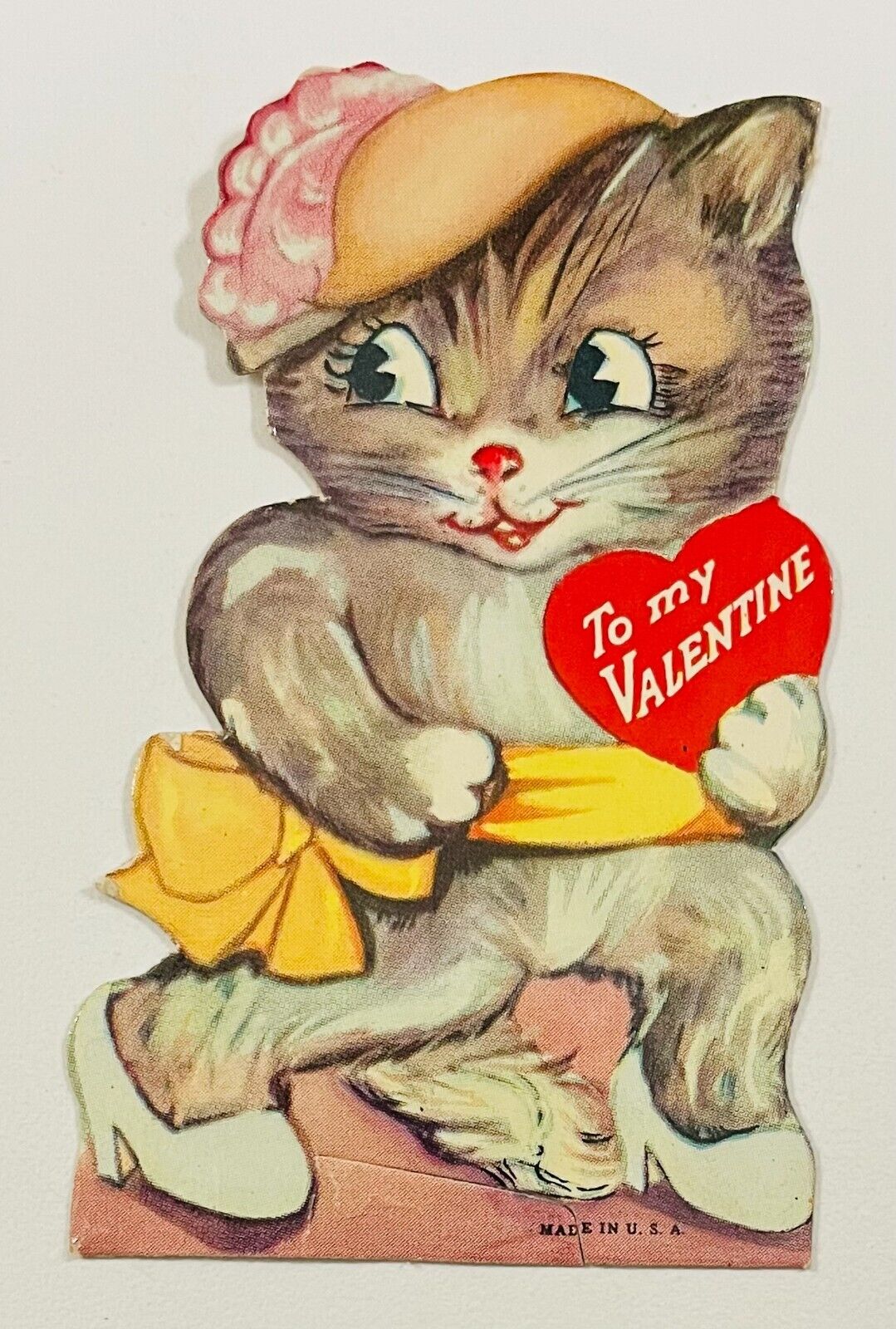 Vintage Valentine Card Dressed Up Kitten