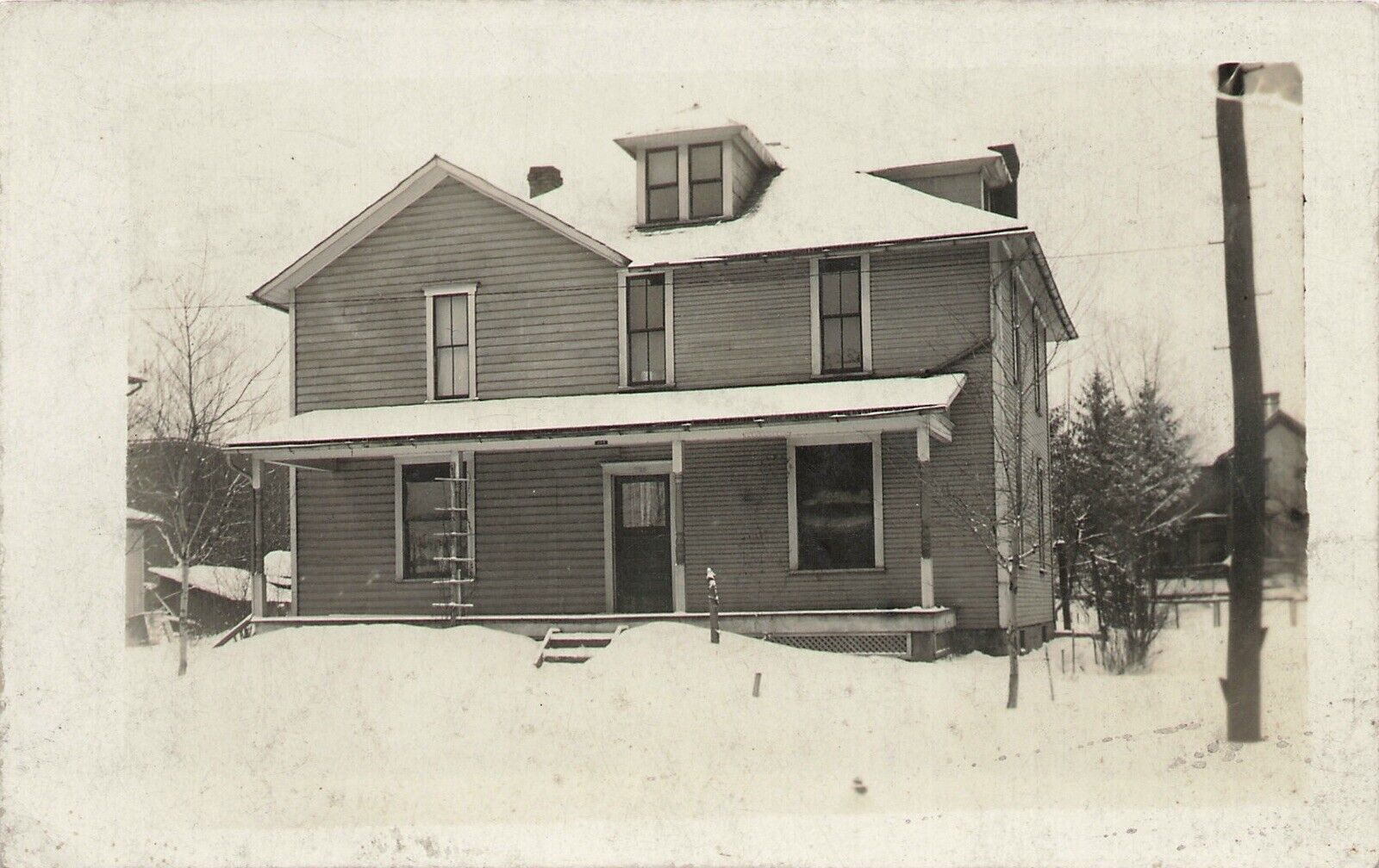 House In Winter Snow Sayre Pennsylvania 1920s Cyko RPPC Postcard