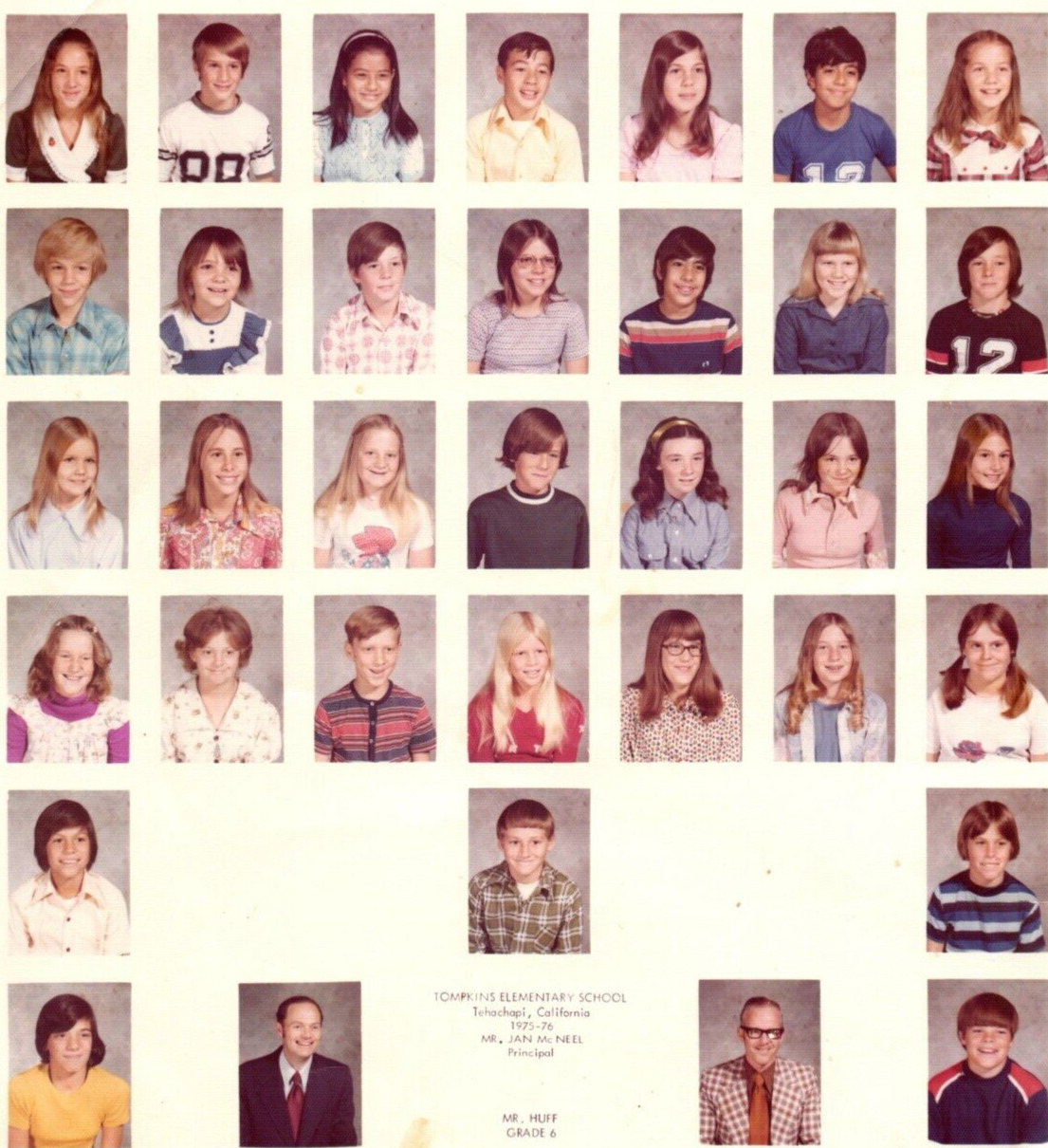 School Class Picture Tompkins School Tehachapi CA 1975-76  Grade 6 Mr Huff