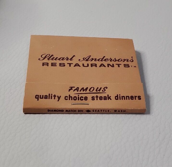 Vintage Stuart Andersons Restaurant Matchcover Famous Steak Dinnner Ad Matchbook
