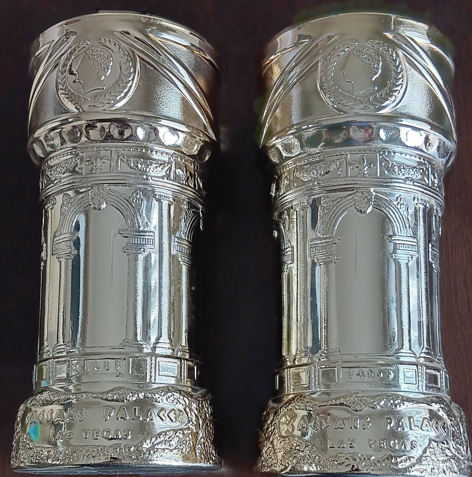 Vintage Caesar\'s Palace Las Vegas Gold Glass Chalice Goblet Pair