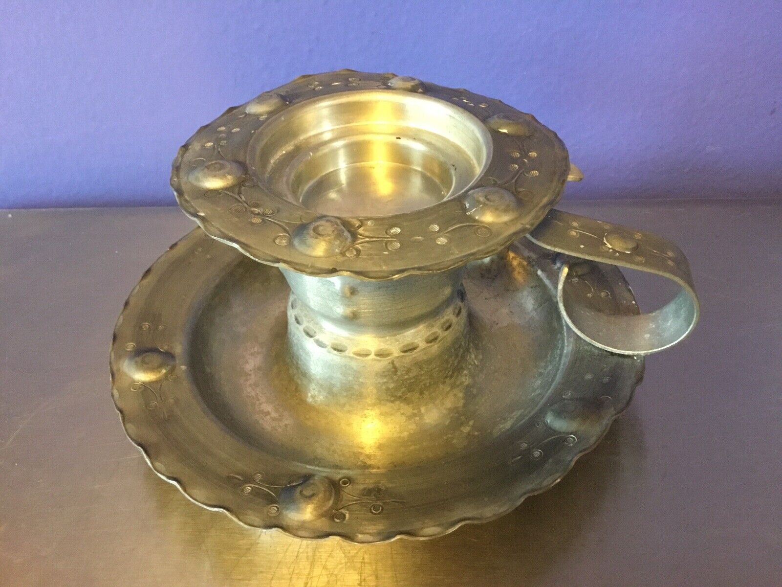 Vintage & Unique Harness Of Norway Pewter Candle Stick HOLDER Chamberstick