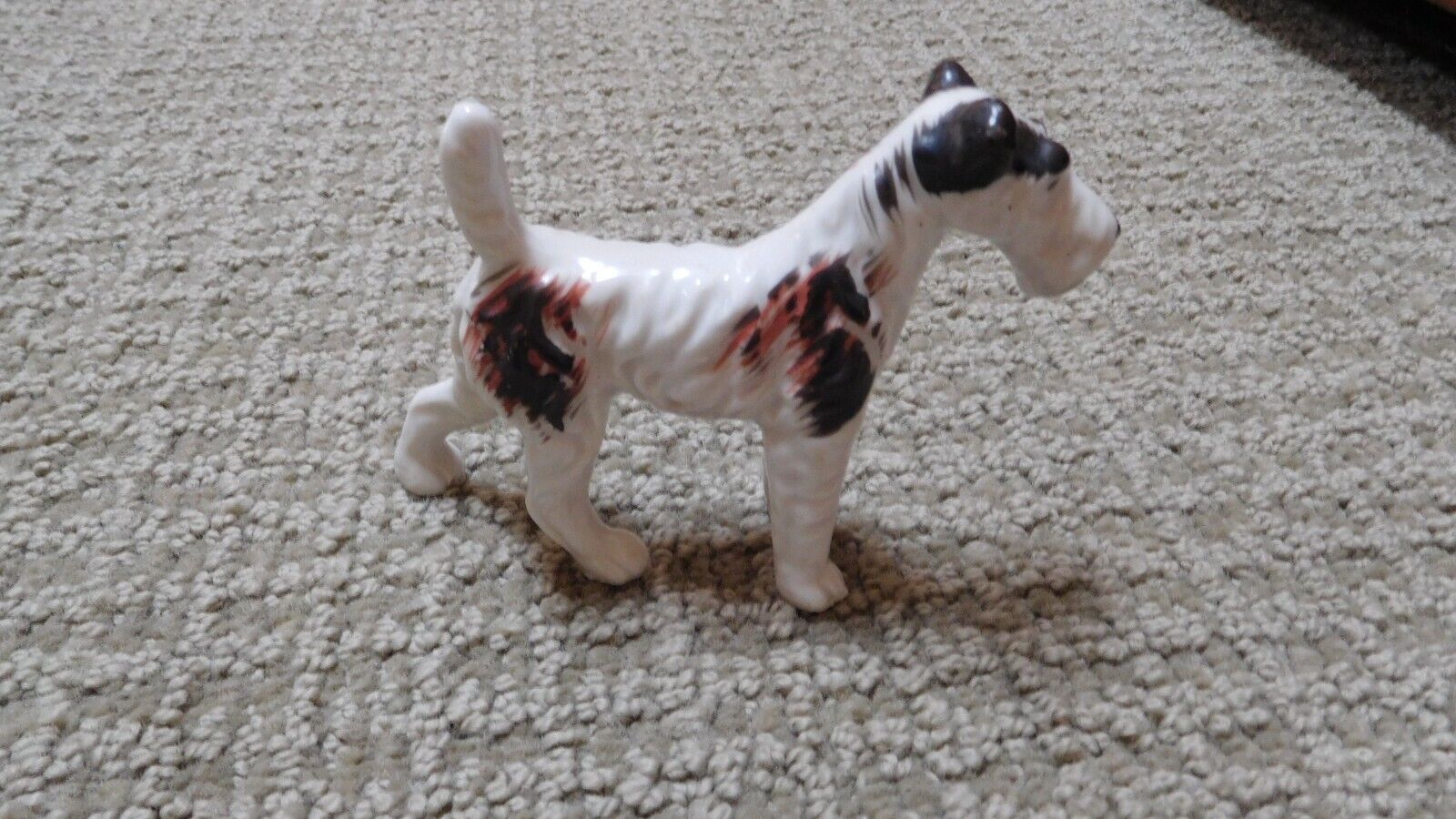 Vintage Schnauzer / Airedale Dog Porcelain Figurine, Black Brown & White - JAPAN