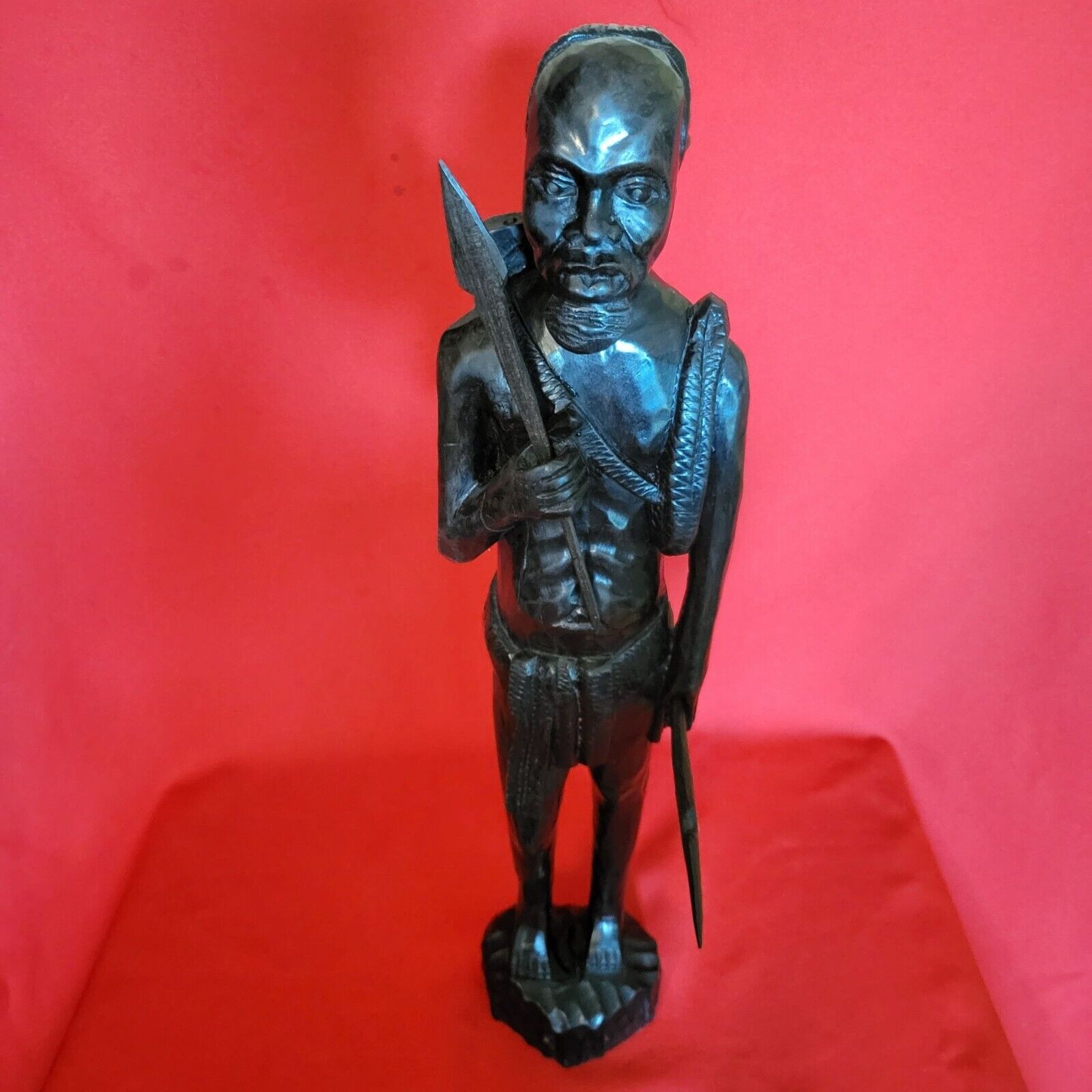 VTG African Tribal Hunter Man Holding Spear Hand Carved Wood Sculpture 20” Tall