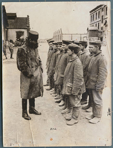 Youthful German prisoners interviewed by French officer 1918 Old Photo