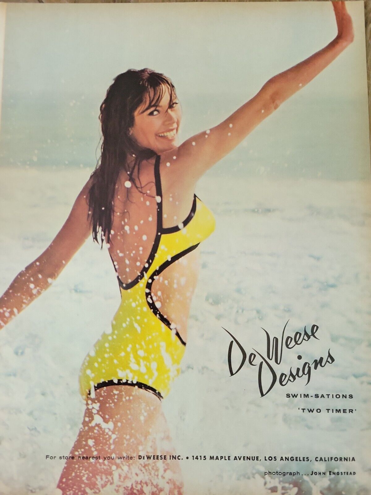 1967 women\'s DeWeese Designs black yellow swimsuit vintage fashion  ad