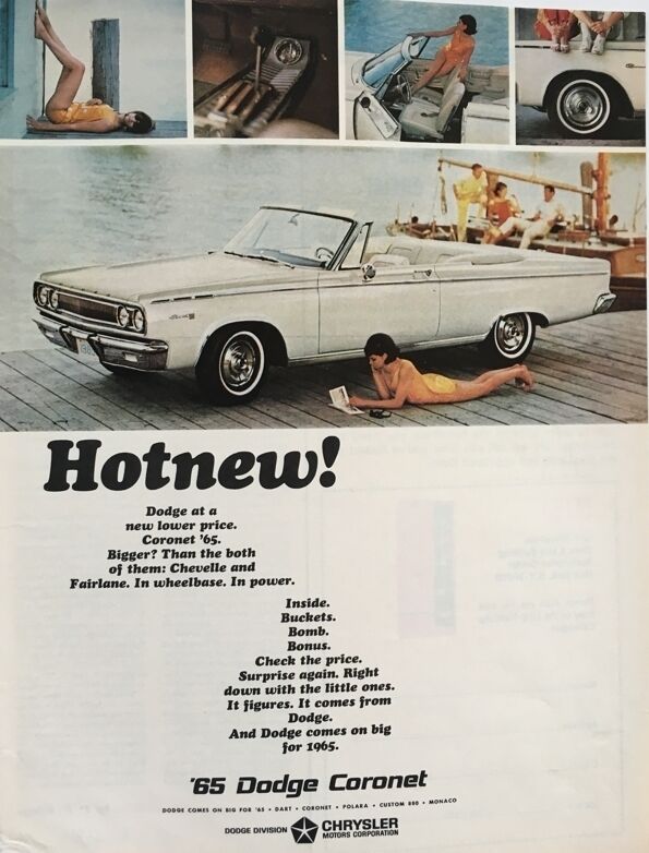 1965 Dodge Coronet Convertible  - 11x14 Vintage Advertisement Print Car Ad LG56