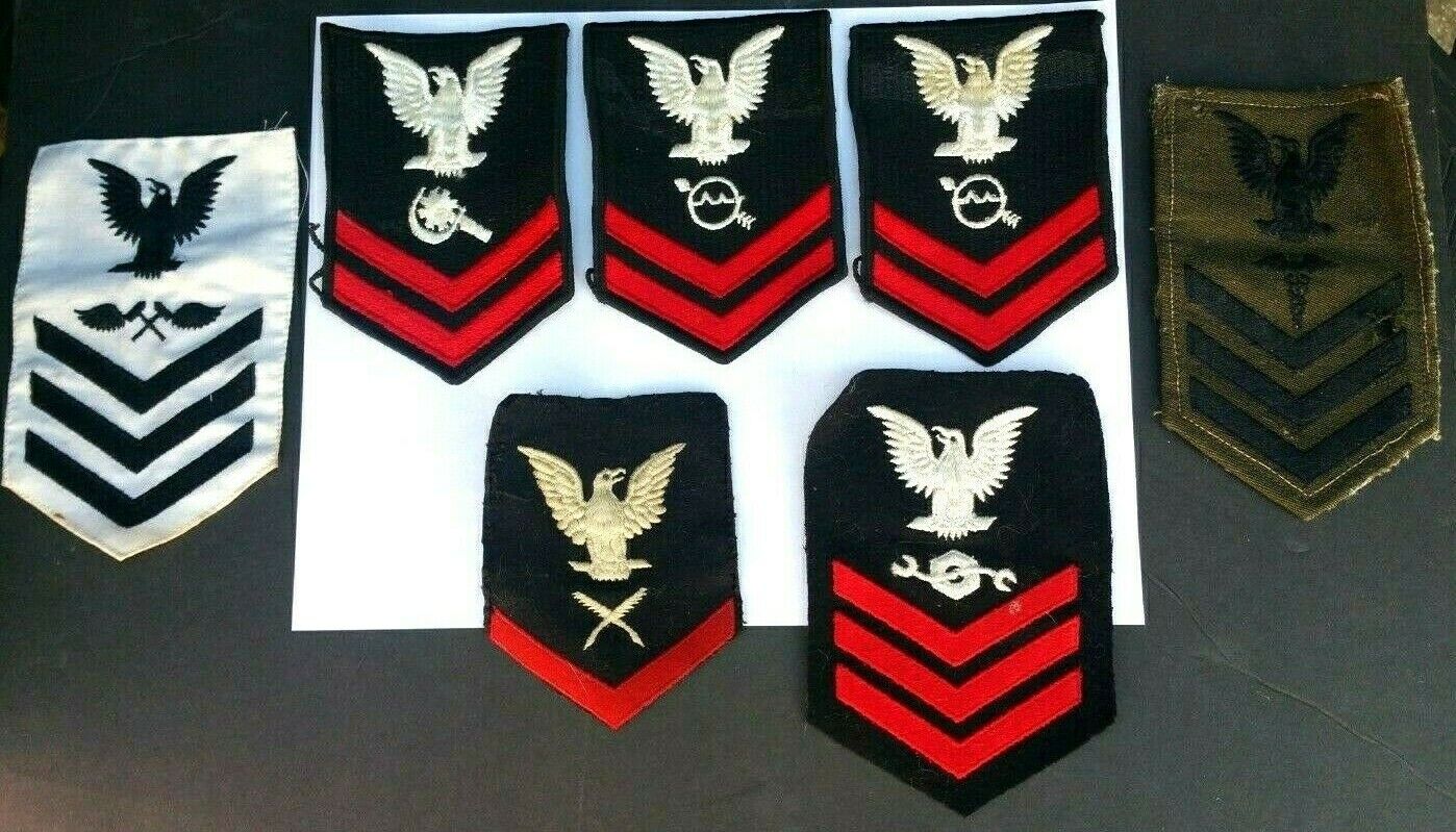 USN WW2 Shoulder Patches Petty Officer set Of Seven 1st 2nd & 3rd Class New/Good