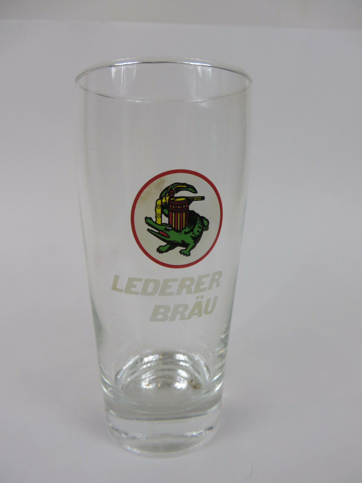 Vtg Lederer Brau Beer Glass Alligator Logo 12 Ounces Germany 