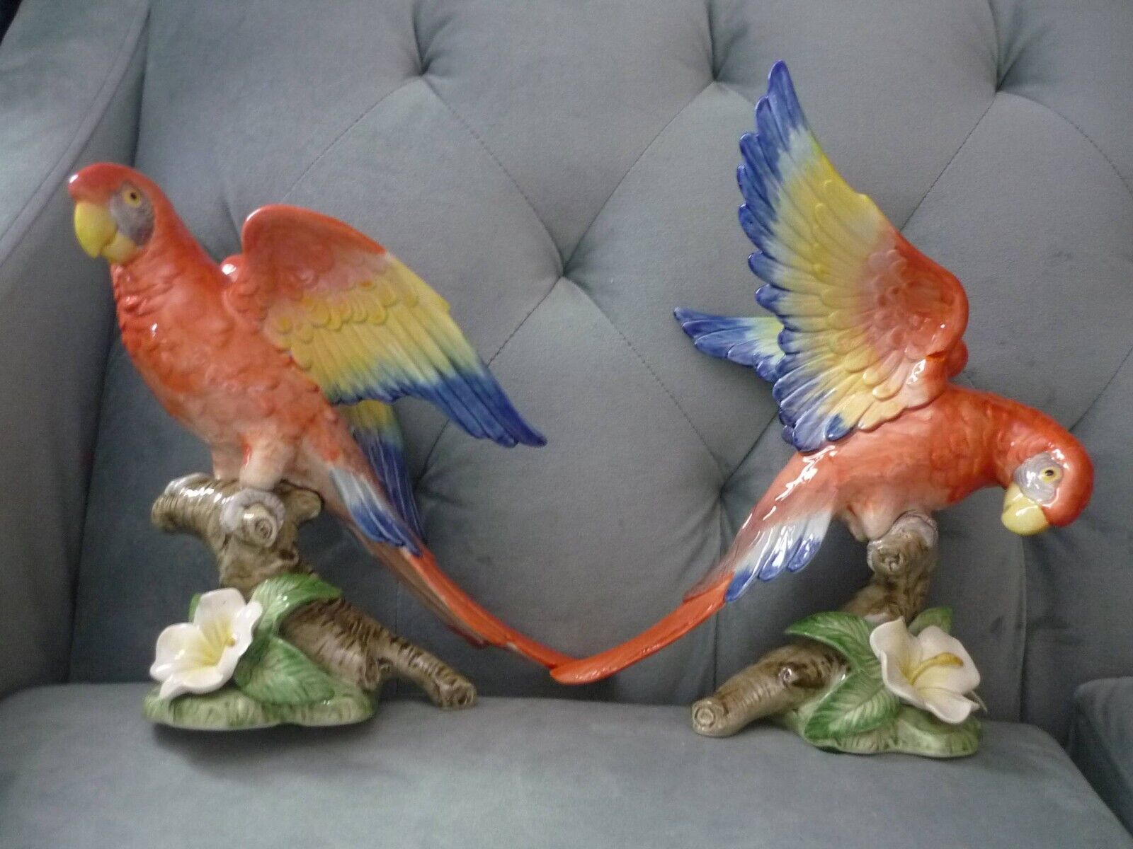 F&F Fitz & Floyd Vintage 1986 Set 2 Macaw Parrot figurines 12\
