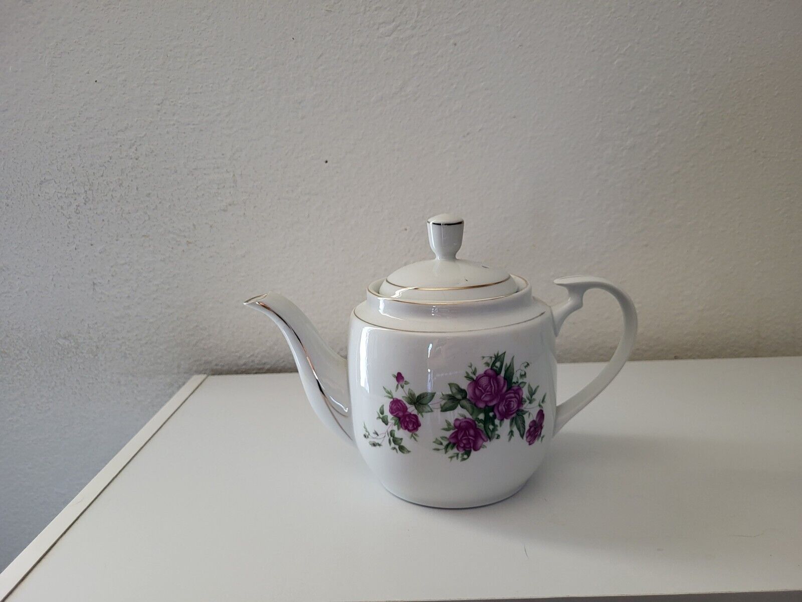 floral purple and green teapot vintage