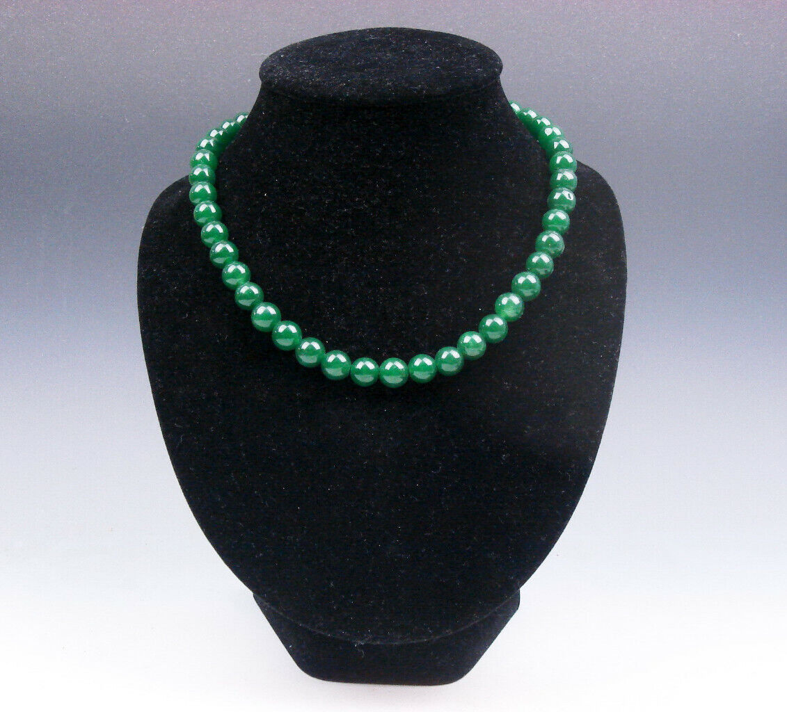 18 Inches Vivid Green Jade Beads Necklace 0.9cm Beads Thickness #03232009